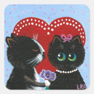 Katzenaufkleber Niedliche schwarze Blume KreationK Quadratischer Aufkleber