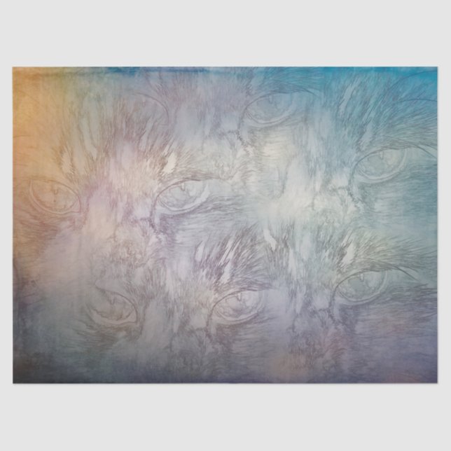 Katzenaugen Vintag Blaues Lila Dekoupage Muster Seidenpapier (Vorderseite)