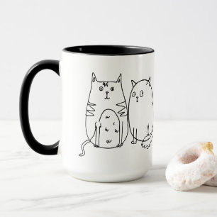 Katzenbande Line Art Cartoon-Illustration Tasse