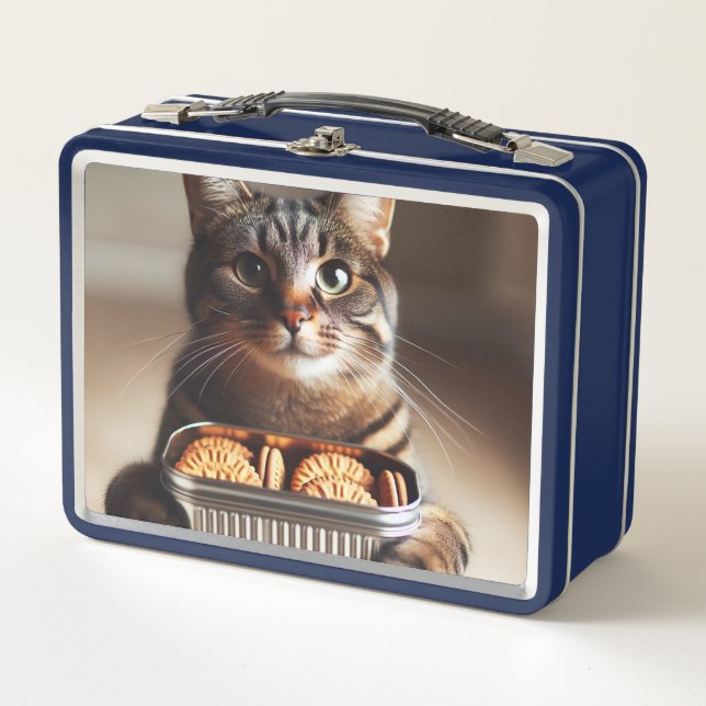 Katzenbecher mit Keksgebäck Metall Brotdose (Vorderseite)