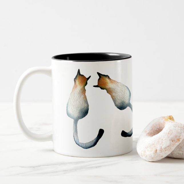 Katzenbild in Schwarz-Braun Zweifarbige Tasse (Mit Donut)