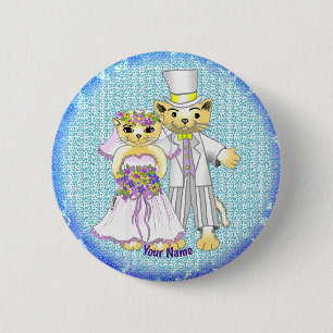 Katzenbraut und Bräutigam individuelle Name Button