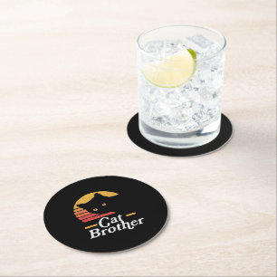 Katzenbruder im Vintage-Stil Retro-Geschenk für Ka Runder Pappuntersetzer