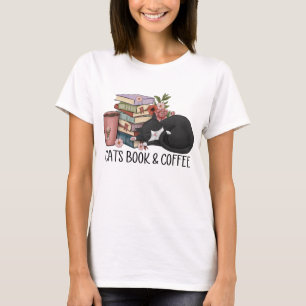 Katzenbuch und Kaffee T-Shirt