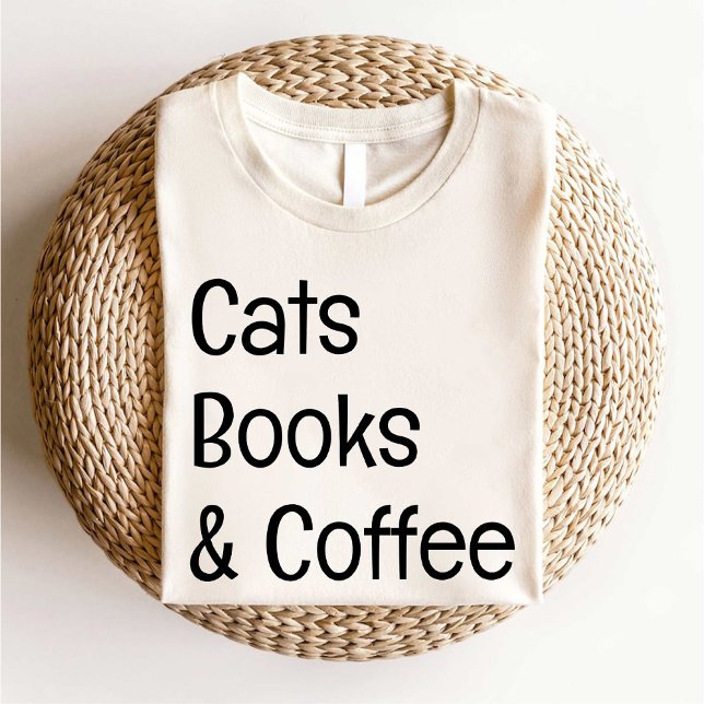 Katzenbücher und Kaffee Lover, einfach weiß T-Shirt (Cats Books and Coffee Lover simple white T-Shirt)