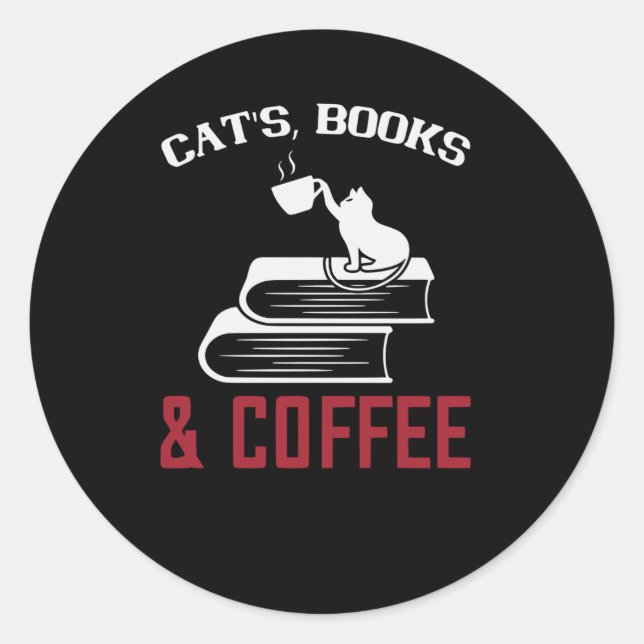 Katzenbücher und Kaffee Runder Aufkleber (Vorderseite)