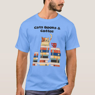 Katzenbücher und Kaffee T-Shirt