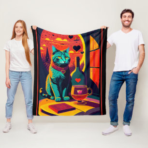 Katzenbücher und Wein im Sonnenschein Fleecedecke