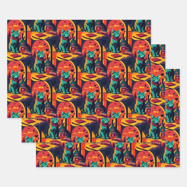 Katzenbücher und Wein im Sonnenschein Geschenkpapier Set (Set)