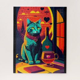 Katzenbücher und Wein im Sonnenschein Puzzle