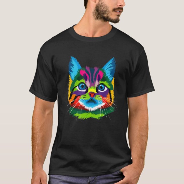 Katzenbunter Kopf niedlich farbenfroher Kätzchenge T-Shirt (Vorderseite)