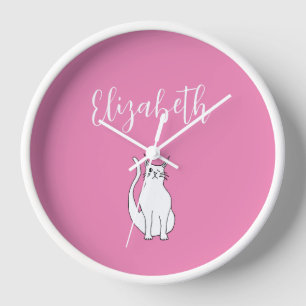 KatzenCartoon, der Winking Kitty Pink Zeichne Uhr