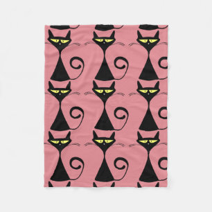 Katzendecken, rosa Fleece mit schwarzem Kitty