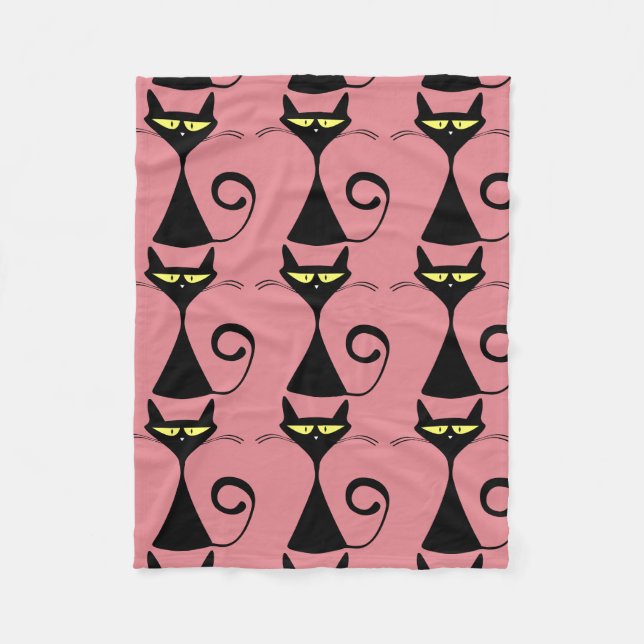 Katzendecken, rosa Fleece mit schwarzem Kitty (Vorderseite)