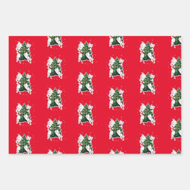 Katzendekoration Weihnachtsbaum Geschenkpapier Set (Vorderseite)