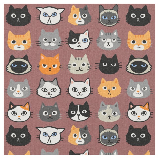 Katzenfacenmuster| Cool Kitty Cat Lover's Fabric Stoff (Nahaufnahme)
