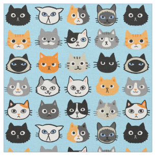 Katzenfacenmuster  Cool Kitty Cat Lover's Fabric Stoff