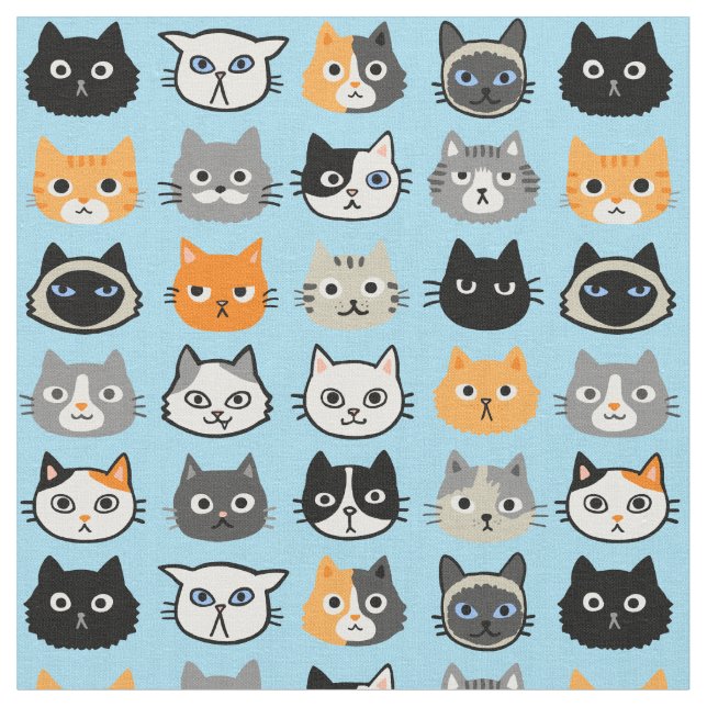 Katzenfacenmuster| Cool Kitty Cat Lover's Fabric Stoff (Nahaufnahme)