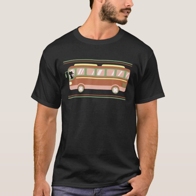 Katzenfahrt mit dem Bus - Retro-Stil T-Shirt (Vorderseite)