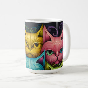 Katzenfamilie Farbige Launische 3 Kaffeetasse