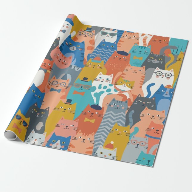KATZENFAMILIE GESCHENKPAPIER (Ungerollt)