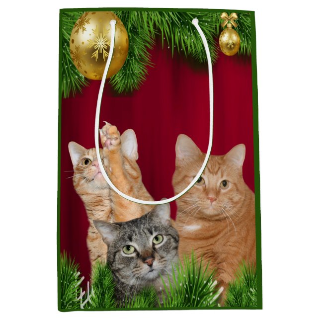 Katzenfamilie Weihnachten Mittlere Geschenktüte (Vorderseite)