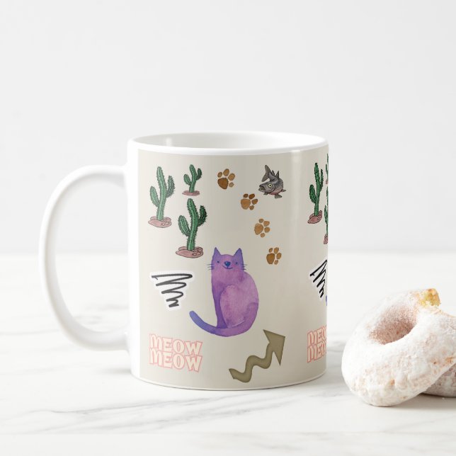 Katzenfisch Meow Paws Cactus Tasse (Mit Donut)