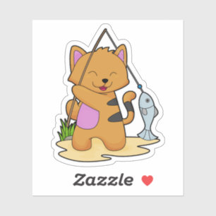 Katzenfische mit Angelstab und Fisch Aufkleber