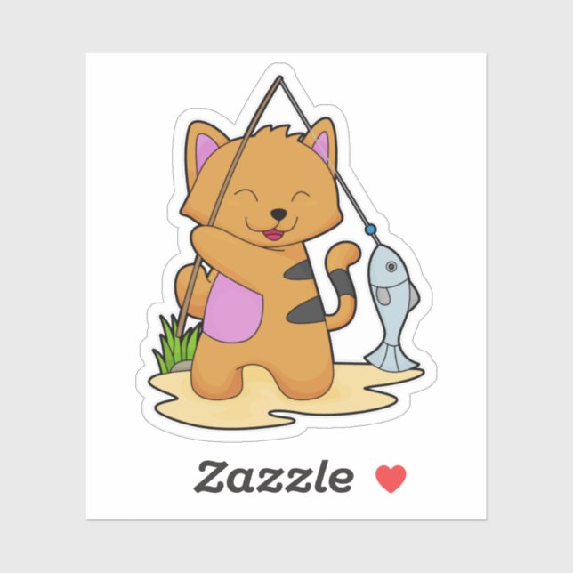 Katzenfische mit Angelstab und Fisch Aufkleber (Blatt)