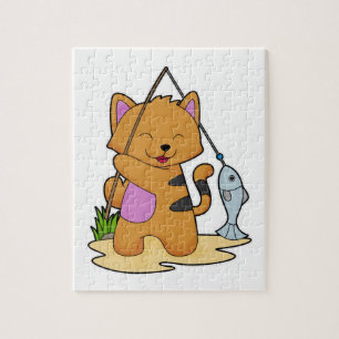 Katzenfische mit Angelstab und Fisch Puzzle