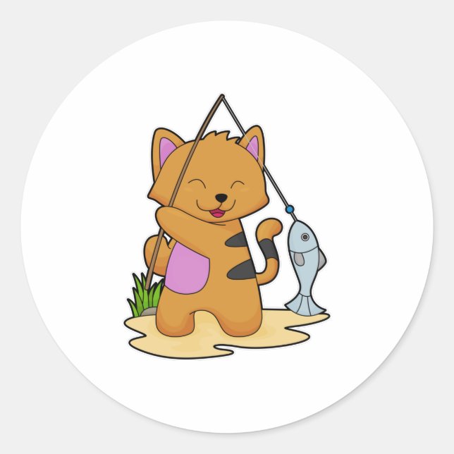 Katzenfische mit Angelstab und Fisch Runder Aufkleber