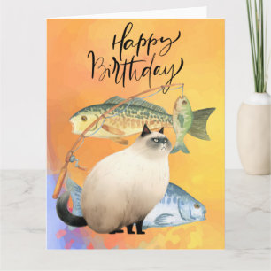 Katzenfischer zum Geburtstag für Katzenliebhaber Karte