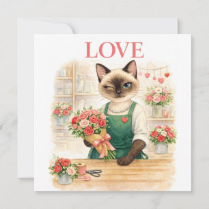 Katzenflorist mit Liebesbrief für Liebhaber Feiertagskarte