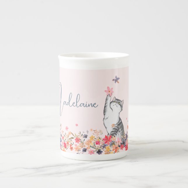 Katzenflorrosa Whimsical Hot Chocolate Prozellantasse (Vorderseite)