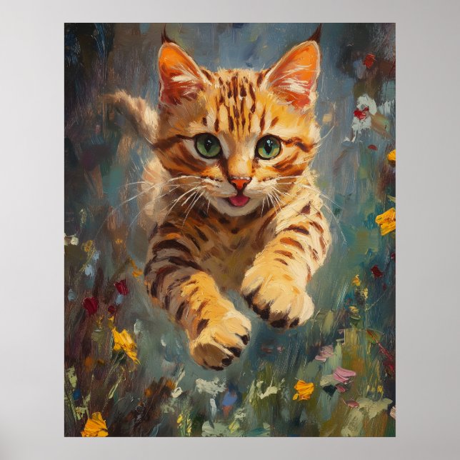 Katzenflug in einem Wald aus Feuer - Springender B Poster (Vorne)