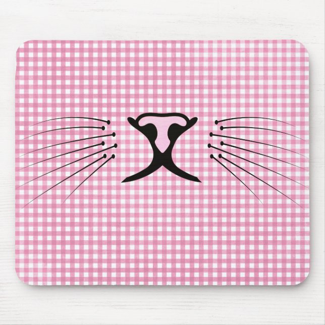 Katzenflüster auf Rosa und Weiß Gingham Mousepad (Vorne)