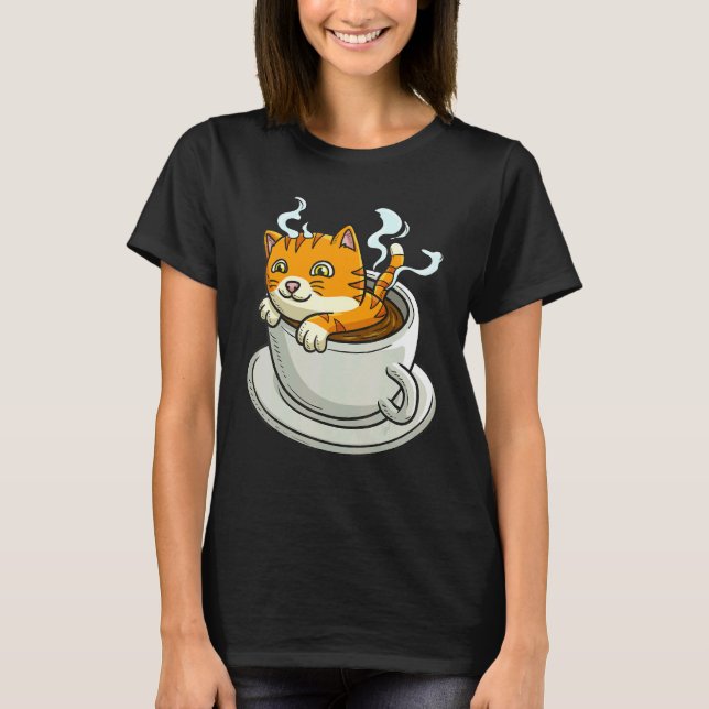 Katzenflüsterer trinkt Kaffee Kaffeetrinker T-Shirt (Vorderseite)