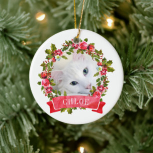 Katzenfoto-Aquarell-Kranz Keramik Ornament