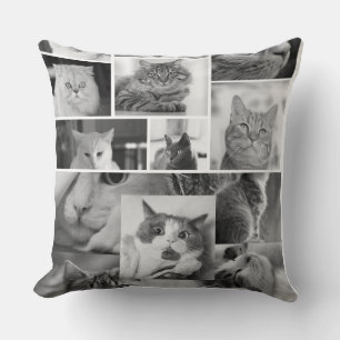 Katzenfoto-Collage-Kissen Schwarz-weiß-Katze Kissen