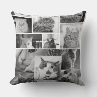 Katzenfoto-Collage-Kissen | Schwarz-weiß-Katze  Kissen