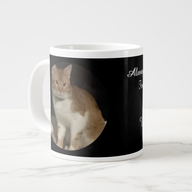 Katzenfoto-Gedenkname Text   Jumbo-Tasse (Vorderseite Links)