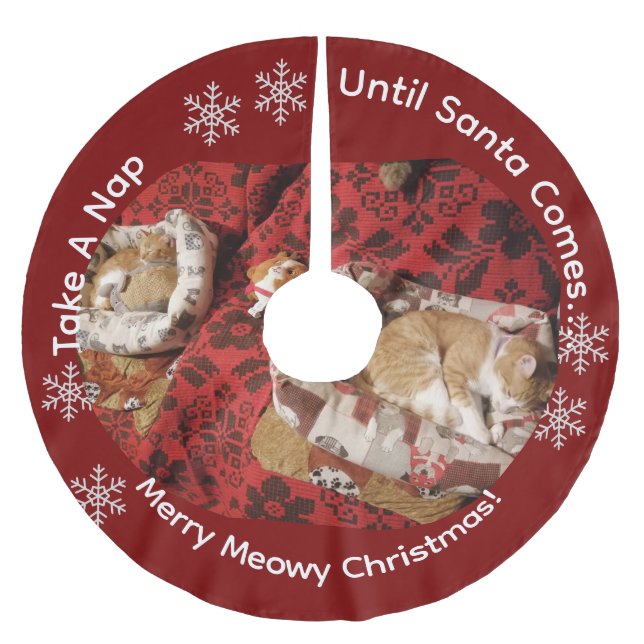 Katzenfoto, Humor Text, Anpassen , Polyester Weihnachtsbaumdecke (Vorderseite)