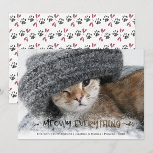 Katzenfoto Schneebürsten Schrift MEOWY ALLES Feiertagskarte