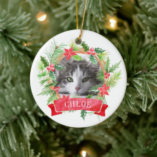 Katzenfoto-Tannenbaumkranz Keramik Ornament