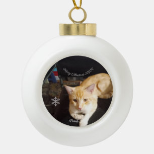Katzenfoto Text, Anpassen, Frohes Neues Jahr 20XX, Keramik Kugel-Ornament