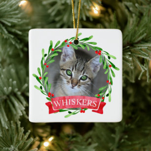 Katzenfoto-Weihnachtskranz Keramikornament