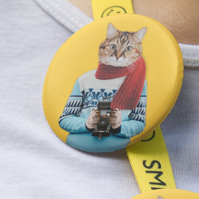 Katzenfotograf in vintage Pullover Quirky Button (Von Creator hochgeladen)
