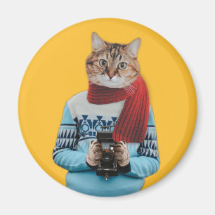 Katzenfotograf in vintage Pullover Quirky Magnet
