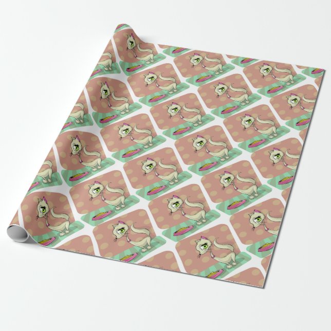 Katzenfutter zum Frühstück Gourmet Geschenkpapier (Ungerollt)