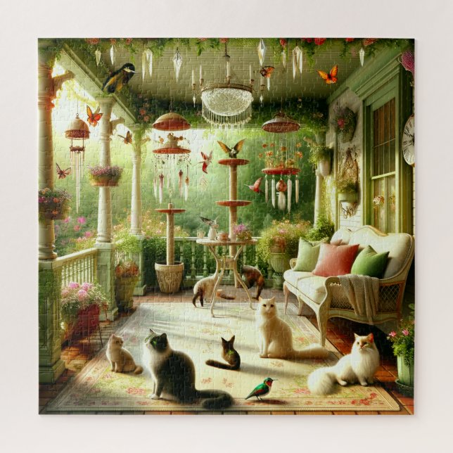 Katzengarten auf sonniger Veranda Puzzle (Vertikal)